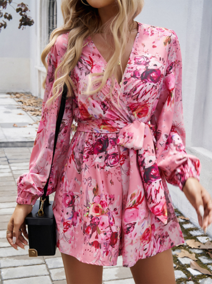 Contrast print long sleeve high waist jumpsuit-chiquechics