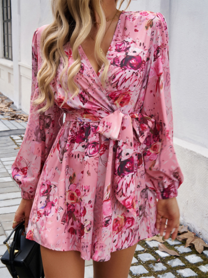 Contrast print long sleeve high waist jumpsuit-chiquechics