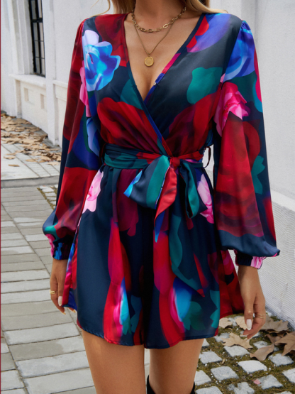 Contrast print long sleeve high waist jumpsuit-chiquechics