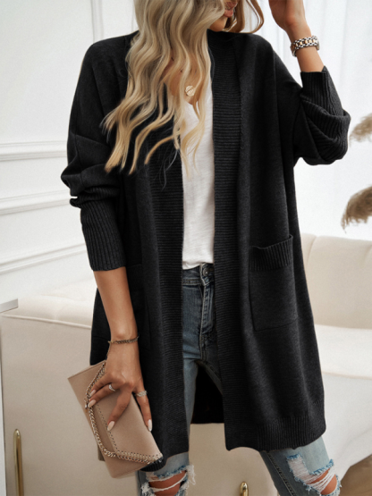 Batwing Sleeve Cardigan Solid Color Sweater Jacket-chiquechics