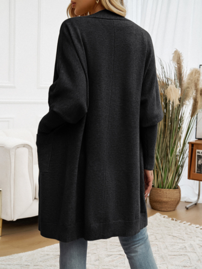 Batwing Sleeve Cardigan Solid Color Sweater Jacket-chiquechics