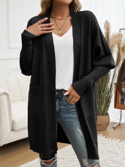 Batwing Sleeve Cardigan Solid Color Sweater Jacket-chiquechics