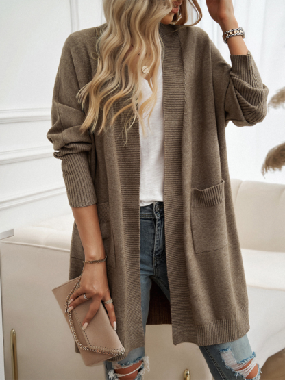 Batwing Sleeve Cardigan Solid Color Sweater Jacket-chiquechics