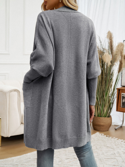 Batwing Sleeve Cardigan Solid Color Sweater Jacket-chiquechics