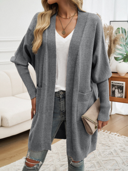 Batwing Sleeve Cardigan Solid Color Sweater Jacket-chiquechics
