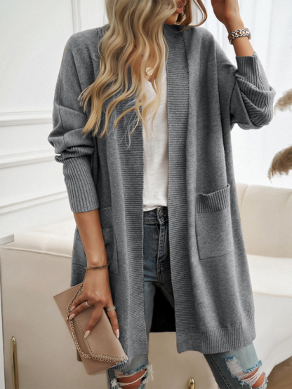 Batwing Sleeve Cardigan Solid Color Sweater Jacket-chiquechics