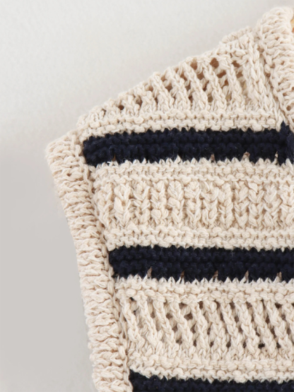 V-neck striped knitted vest-chiquechics