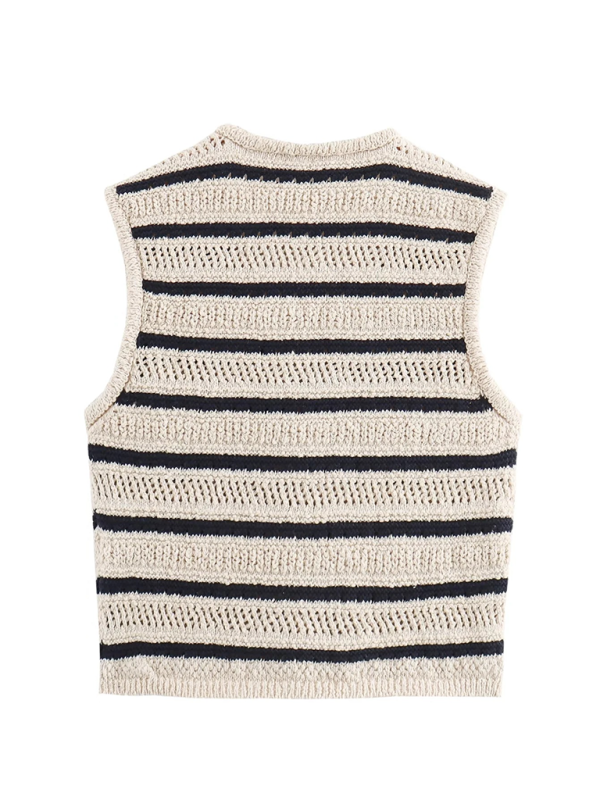 V-neck striped knitted vest-chiquechics