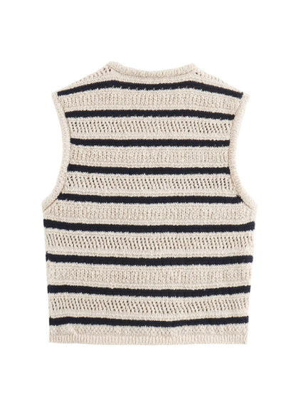 V-neck striped knitted vest-chiquechics