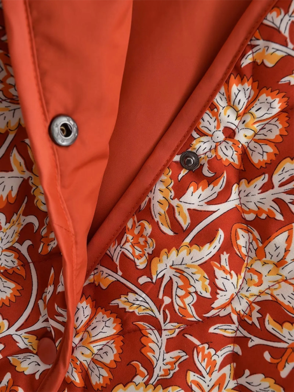 Contrast color casual retro print cotton jacket-chiquechics