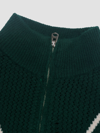 New knitted pullover retro dark green lapel sweater-chiquechics