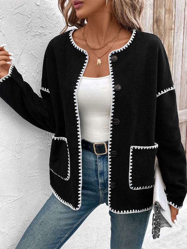 Loose-fitting colorblock fleece jacket-chiquechics