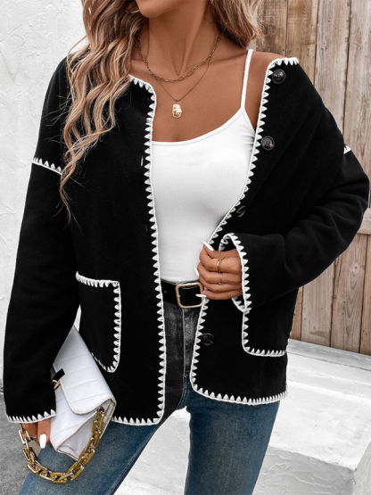 Loose-fitting colorblock fleece jacket-chiquechics
