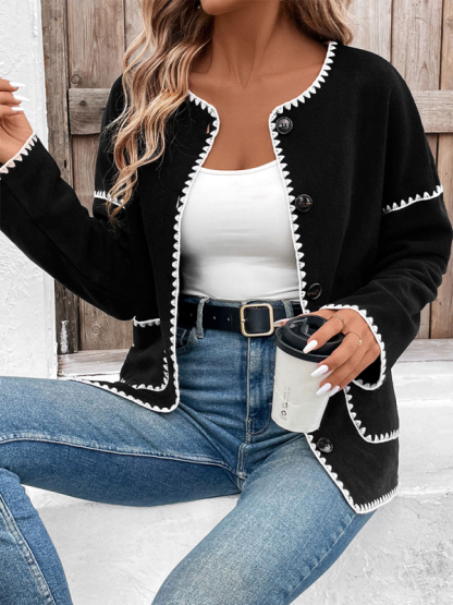 Loose-fitting colorblock fleece jacket-chiquechics