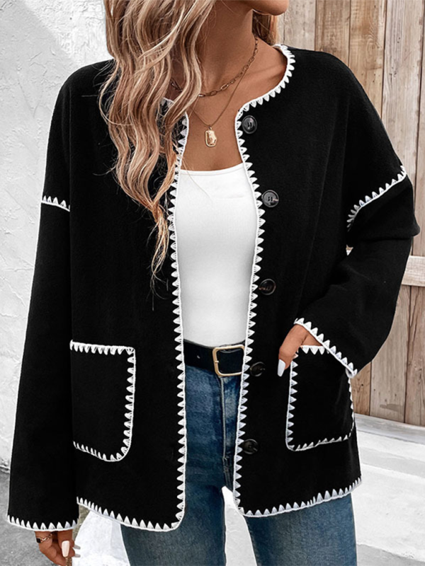 Loose-fitting colorblock fleece jacket-chiquechics
