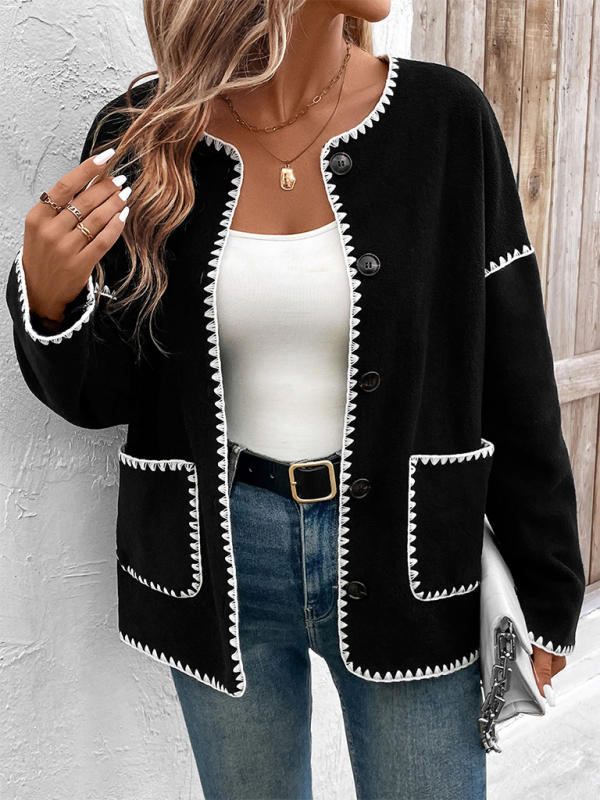 Loose-fitting colorblock fleece jacket-chiquechics