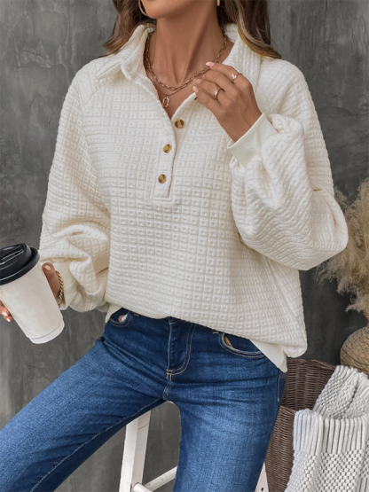 Loose solid color textured casual all-match pullover sweatshirt-chiquechics