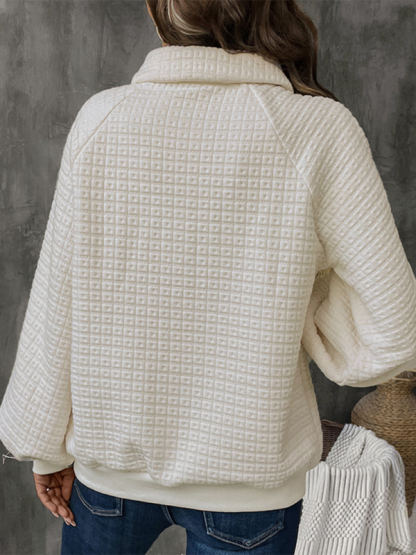 Loose solid color textured casual all-match pullover sweatshirt-chiquechics