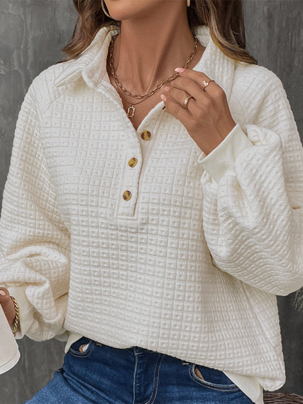 Loose solid color textured casual all-match pullover sweatshirt-chiquechics