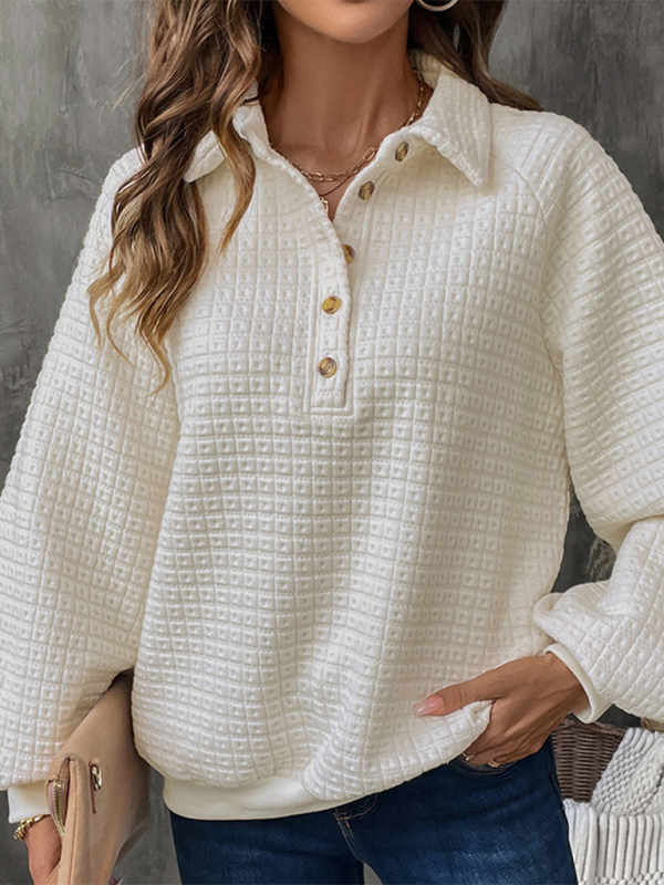 Loose solid color textured casual all-match pullover sweatshirt-chiquechics