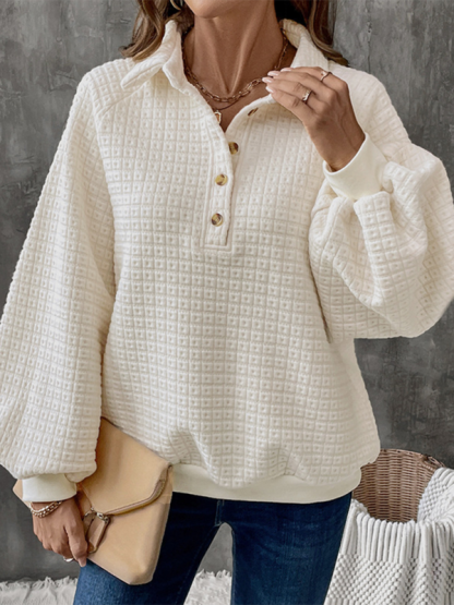 Loose solid color textured casual all-match pullover sweatshirt-chiquechics