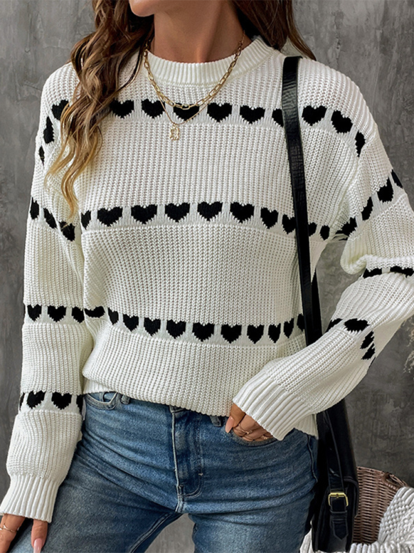 White Long Sleeve Heart Sweater-chiquechics
