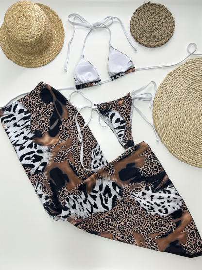 Leopard print sexy bikini three piece swimwear