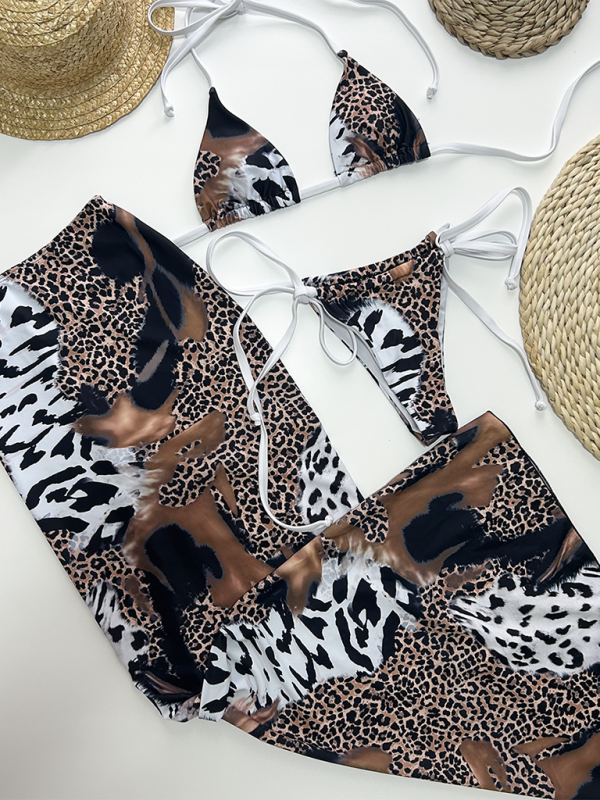 Leopard print sexy bikini three piece swimwear