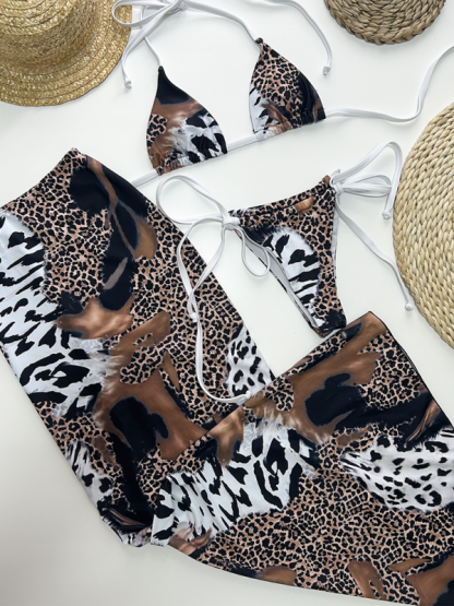 Leopard print sexy bikini three piece swimwear
