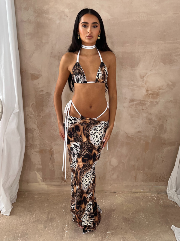 Leopard print sexy bikini three piece set-chiquechics