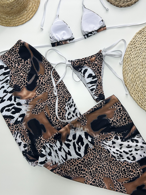 Leopard print sexy bikini three piece swimwear