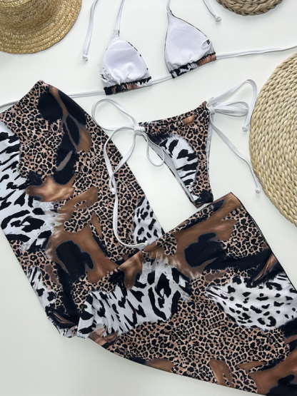Leopard print sexy bikini three piece swimwear