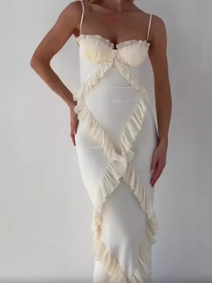 Pleated ruffled suspender dress with slits-chiquechics