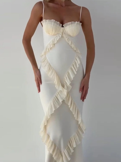 Pleated ruffled suspender dress with slits-chiquechics