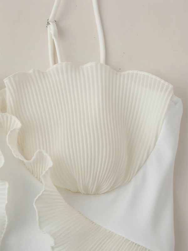 Pleated ruffled suspender dress with slits-chiquechics