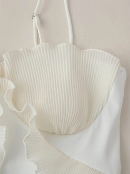 Pleated ruffled suspender dress with slits-chiquechics