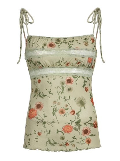 New floral print double-breasted lace-up vest-chiquechics