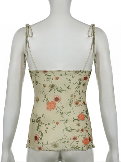 New floral print double-breasted lace-up vest-chiquechics