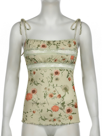 New floral print double-breasted lace-up vest-chiquechics