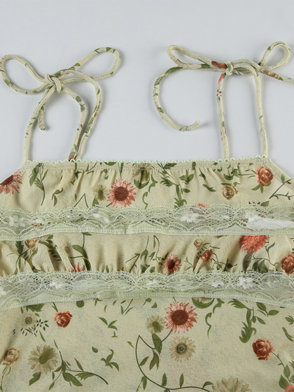 New floral print double-breasted lace-up vest-chiquechics