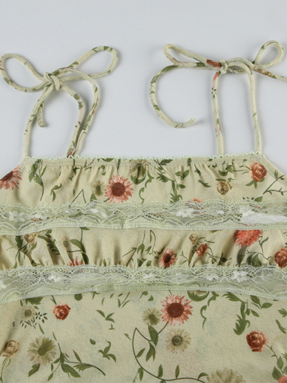 New floral print double-breasted lace-up vest-chiquechics