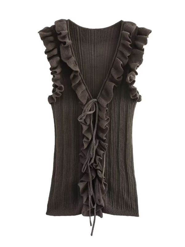 Fashionable vest ruffled sleeveless sweater-chiquechics