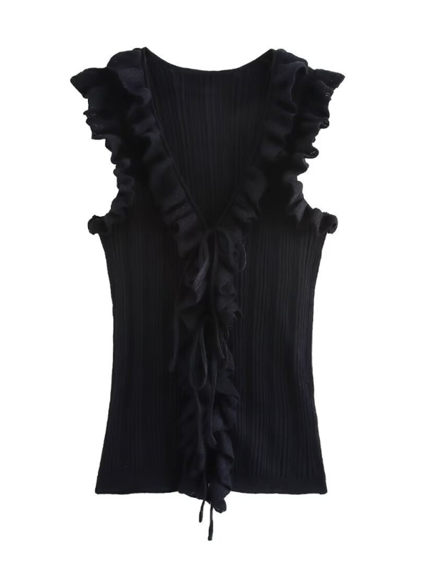 Fashionable vest ruffled sleeveless sweater-chiquechics