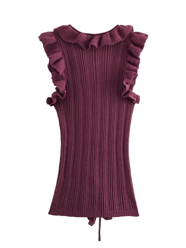 Fashionable vest ruffled sleeveless sweater-chiquechics