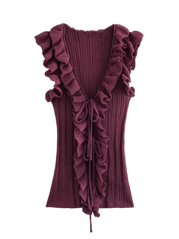 Fashionable vest ruffled sleeveless sweater-chiquechics