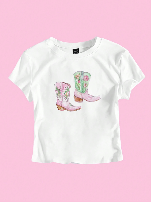 Y2K Boots Print Short Fashion Hot Girls T-Shirt-chiquechics