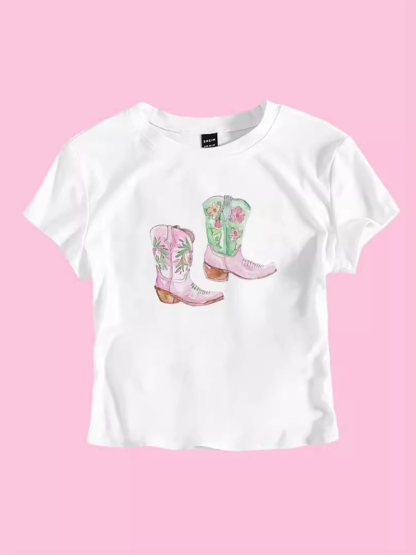 Y2K Boots Print Short Fashion Hot Girls T-Shirt-chiquechics