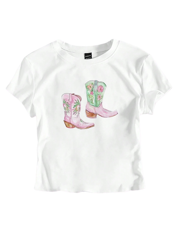 Y2K Boots Print Short Fashion Hot Girls T-Shirt-chiquechics