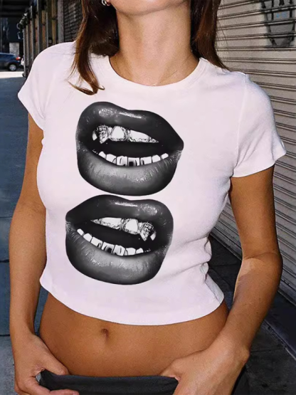 New Sweet Spicy Printed T-shirt Personalized Printed Y2K Top-chiquechics