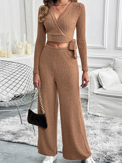 Autumn and winter long-sleeved suit solid color texture basic versatile ladies two-piece suit-chiquechics